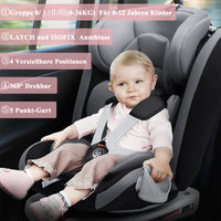 AP02 KL005 Siège auto bébé siège enfant rotatif à 360° avec ISOFIX et position de repos, groupe 0+1/2/3 (9-36 kg/0-12 ans), ceinture de sécurité 5 points, siège auto e